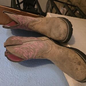 Ariat Brown and Pink Ankle Booties with Western Flair